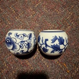 Blue and White Floral Porcelain Votive Holders - Set of 2